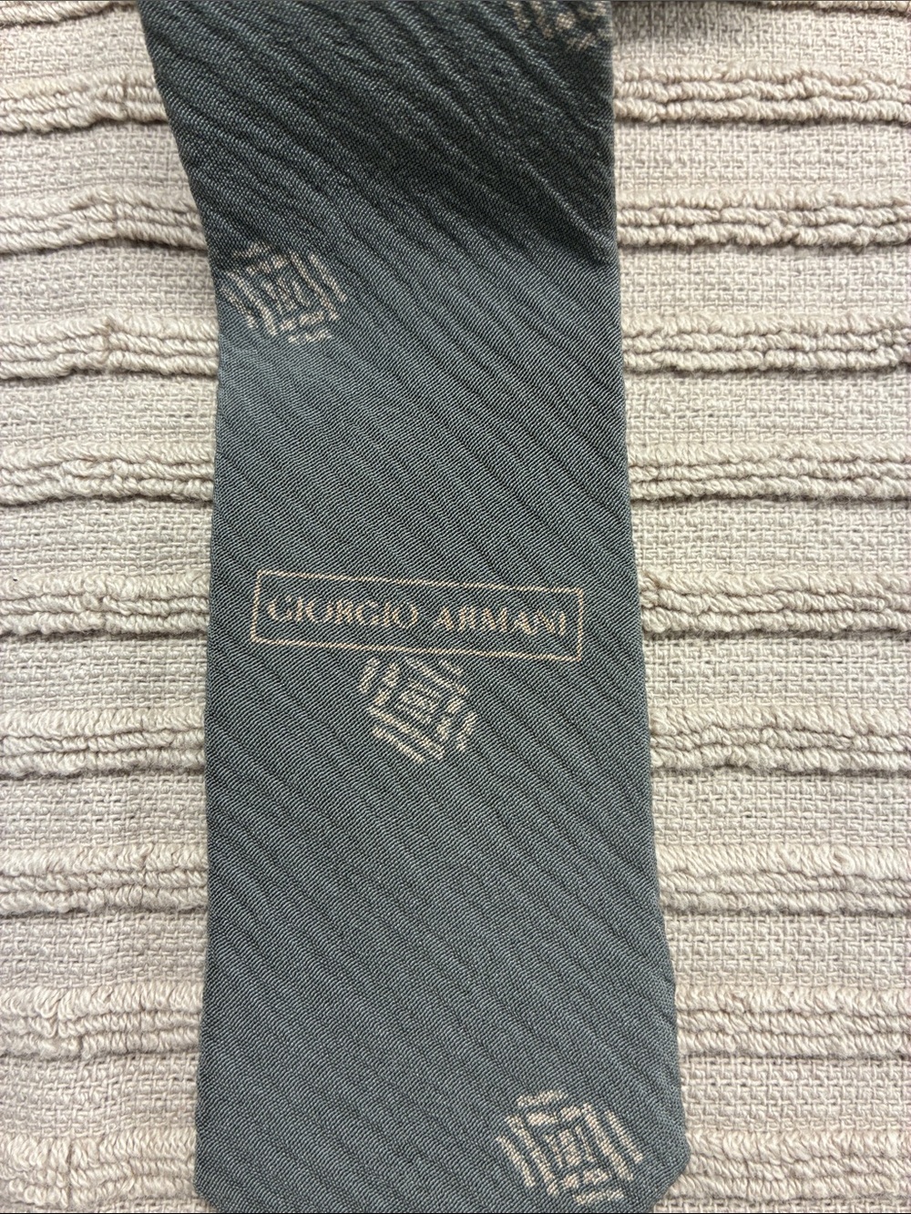 Giorgio Armani Grey Silk Tie with Beige Motifs